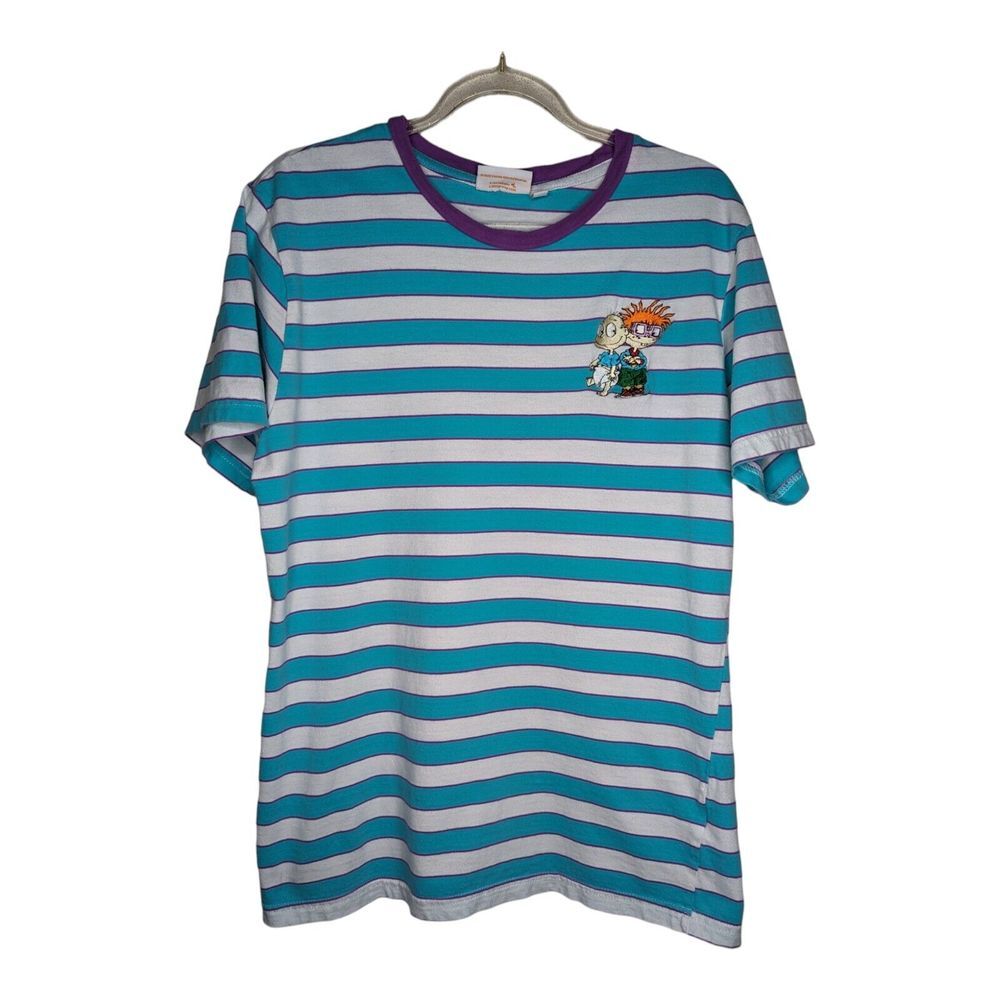 Nickelodeon Rugrats T Shirt Size Small Blue Striped Tommy Chuckie Embroidered